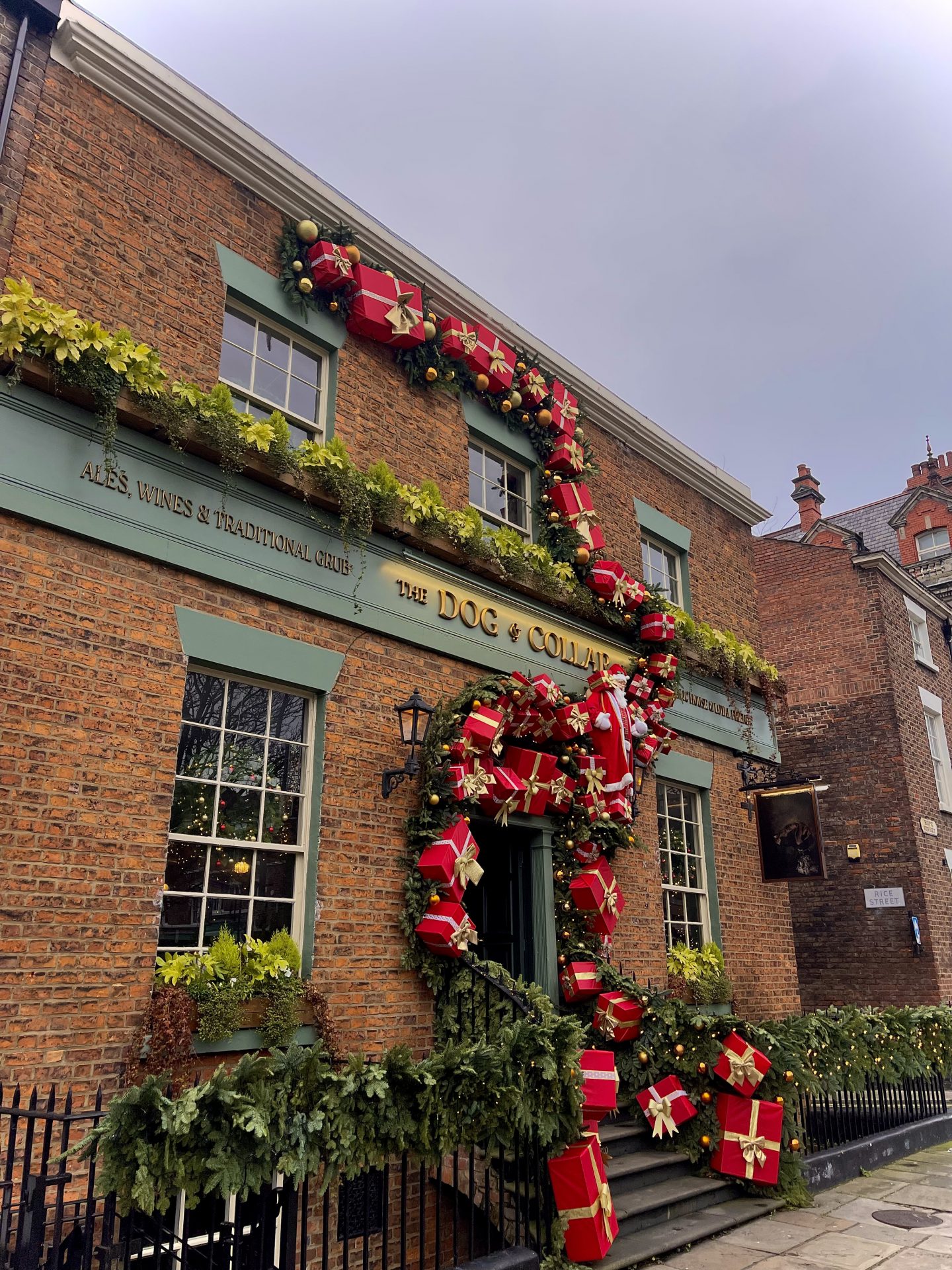 The Dog & Collar pub, Hope Street, Liverpool during Christmas time